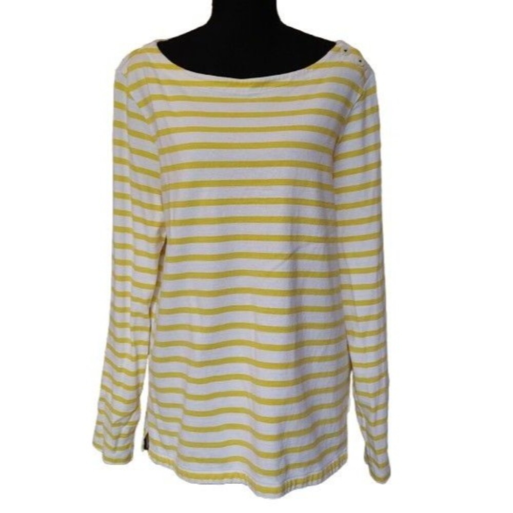 Vineyard Vines Yellow White Striped Long Sleeve Boatneck Tee Shirt Womens...